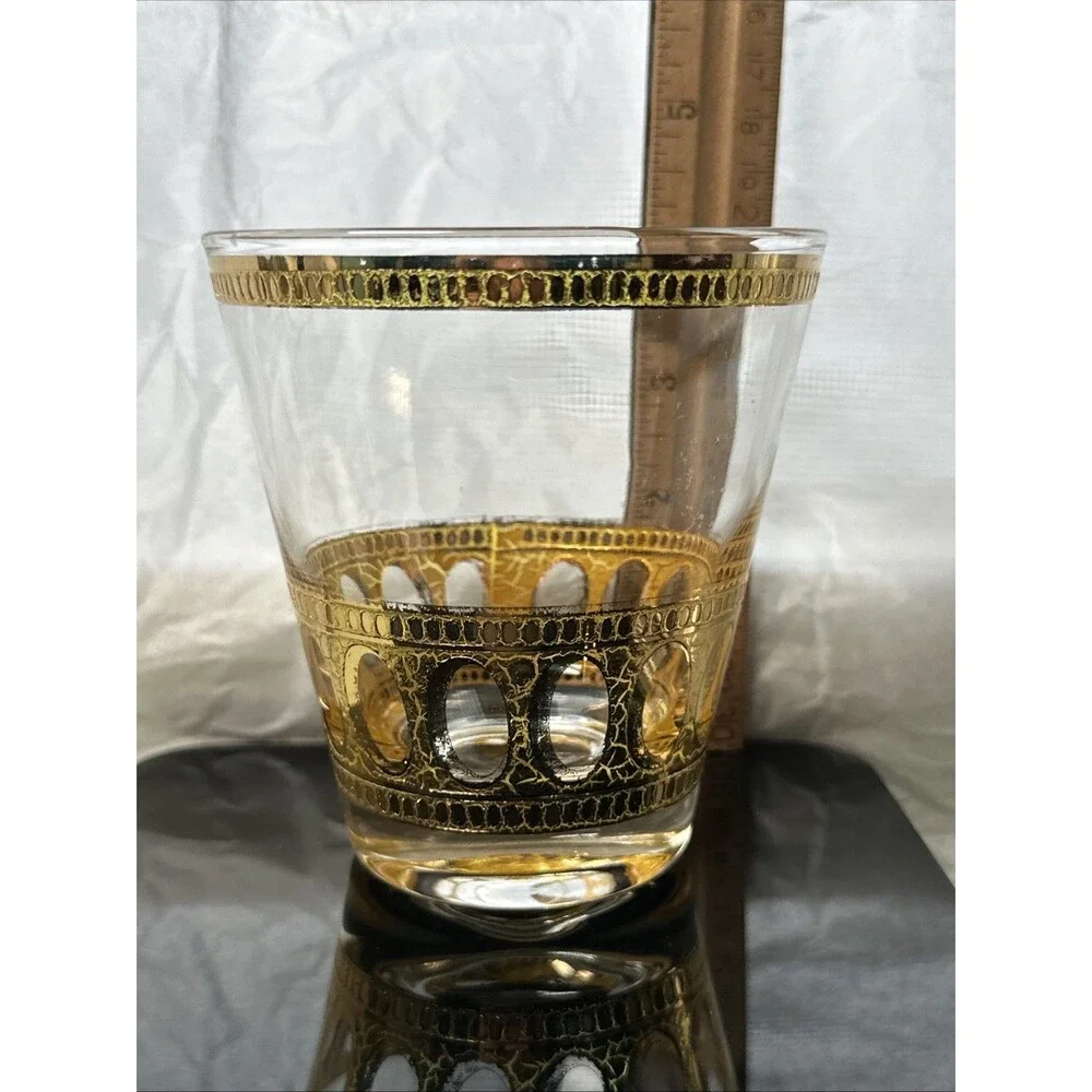 Culver LTD 22K Gold Roman Arch Lowball Glass 4” Mid Century Barware Heavy Base